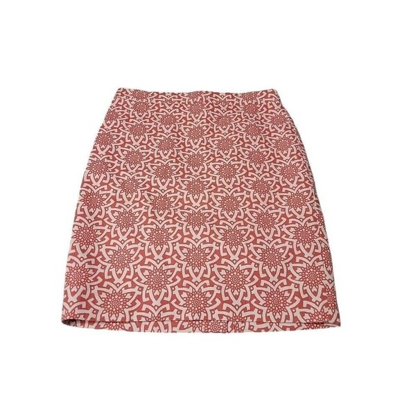 J. Crew Coral White Pencil Skirt Knee Length Slit in Back Lined Zips Sz 4 - Picture 3 of 10